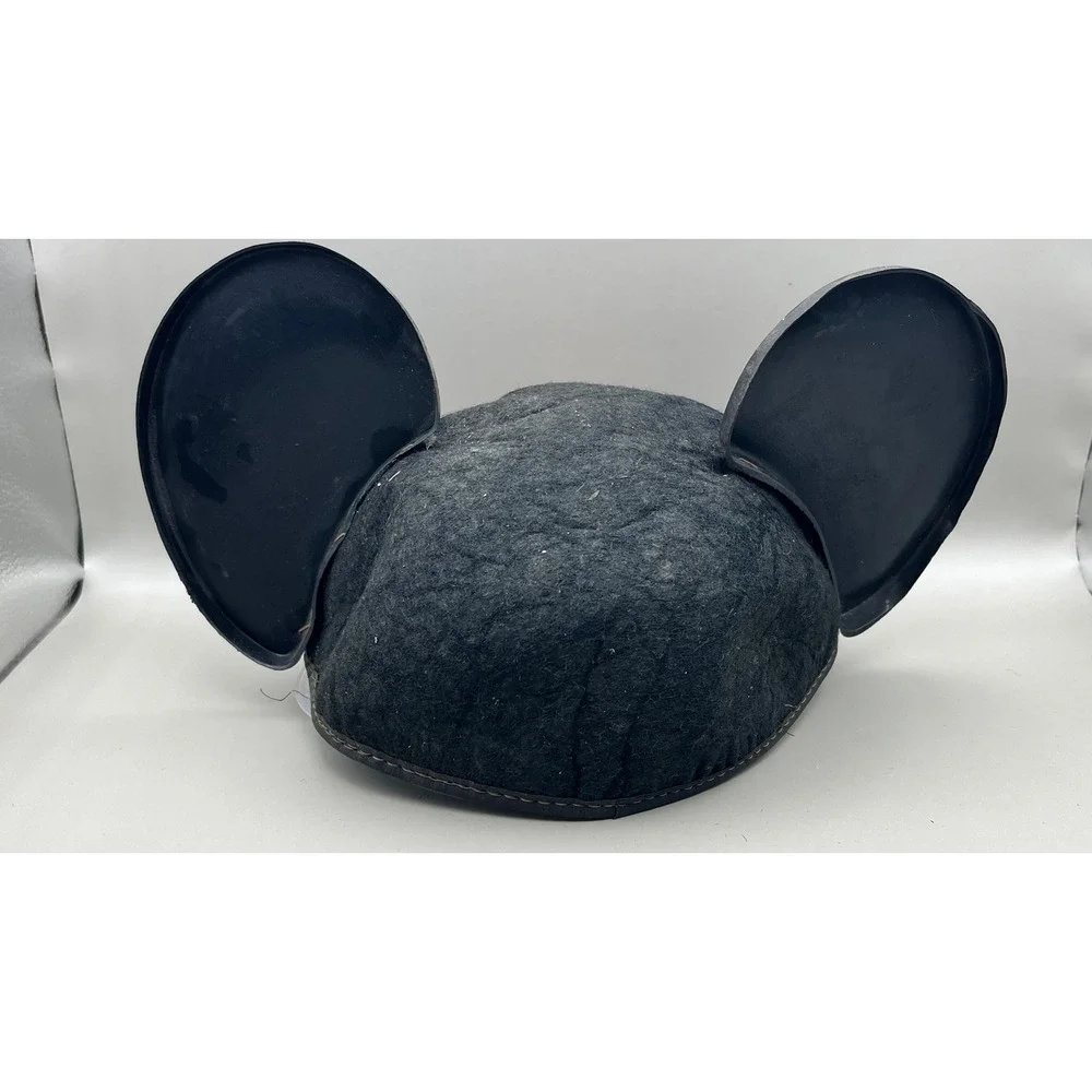 Vtg Walt Disney World Mickey Mouse Ears Felt Hat Cap Black‎ Retro Souvenir